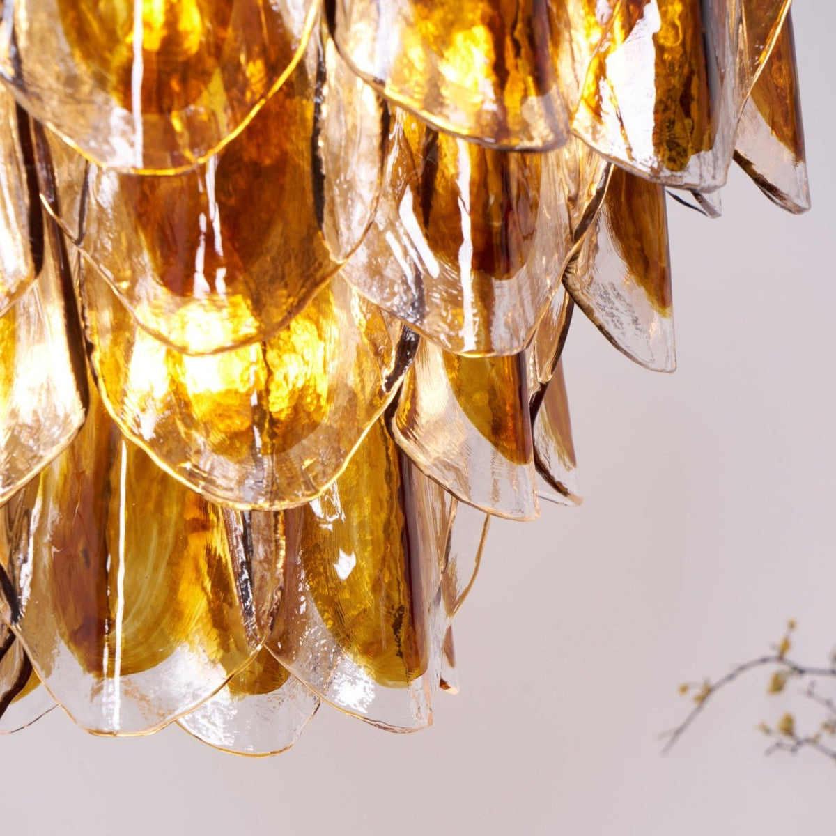 Aurora Chandelier Amber Leaf Glass Layered Organic Warmth