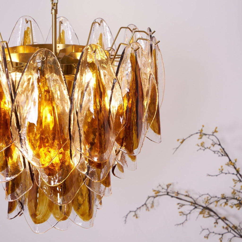 Aurora Chandelier Amber Leaf Glass Layered Organic Warmth