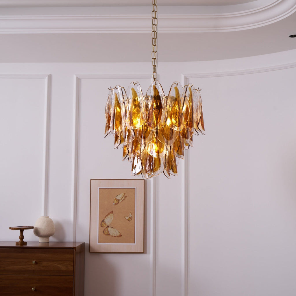 Aurora Chandelier Amber Leaf Glass Layered Organic Warmth