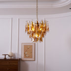Aurora Chandelier Amber Leaf Glass Layered Organic Warmth