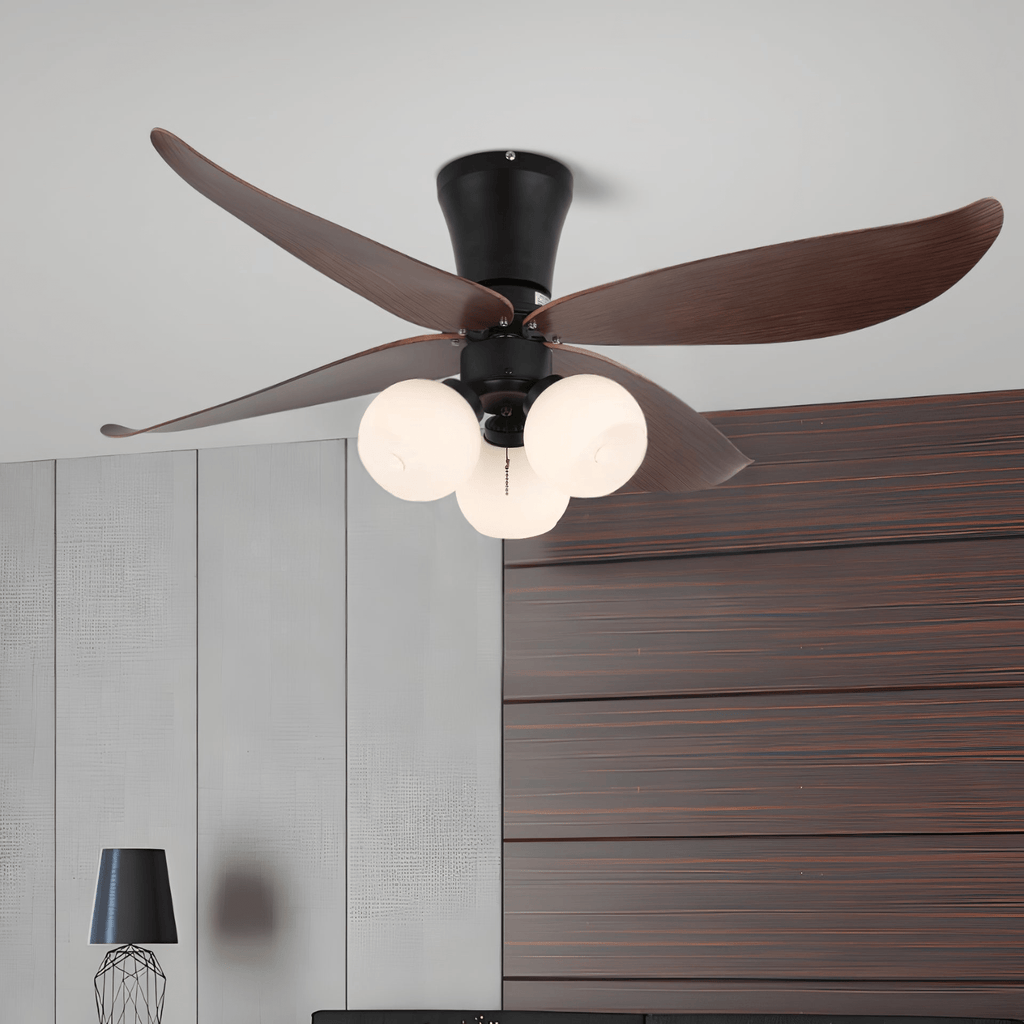 Selina Vintage Wood Glass Ceiling Fan Light