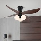 Selina Vintage Wood Glass Ceiling Fan Light