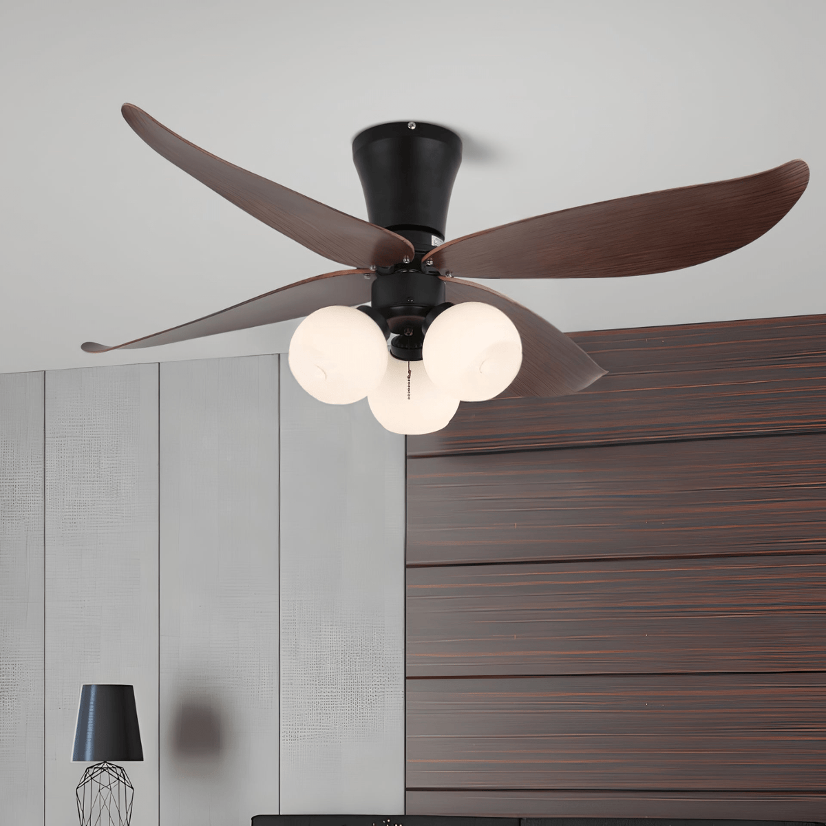 Selina Vintage Wood Glass Ceiling Fan Light