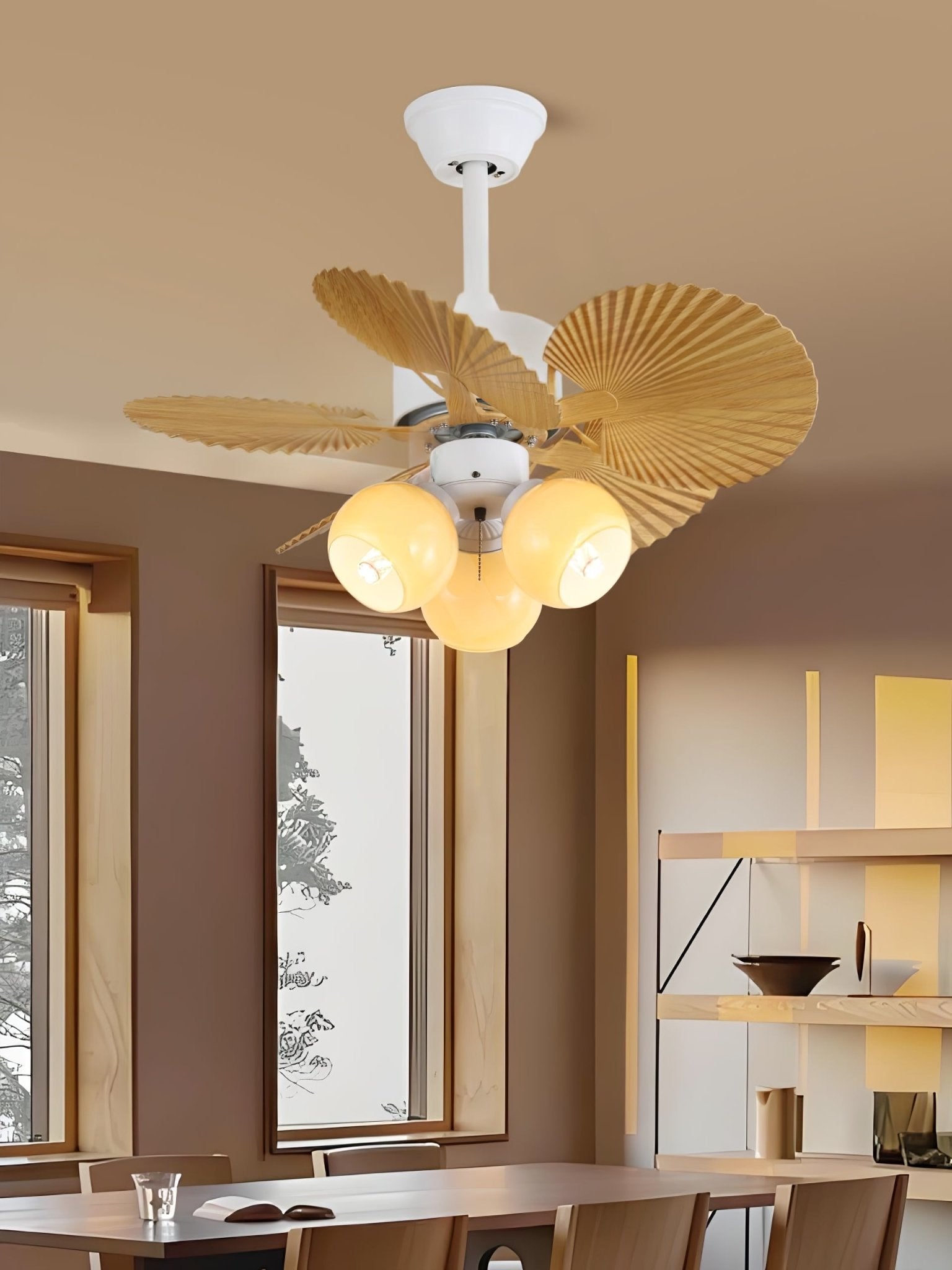 Aurelia Vintage Wood Glass Ceiling Fan Light