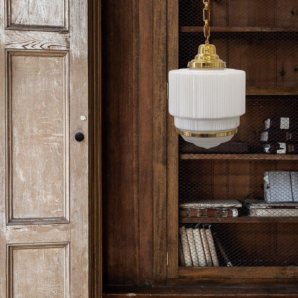 Lustra Pendant Light Brass Glass Ribbed