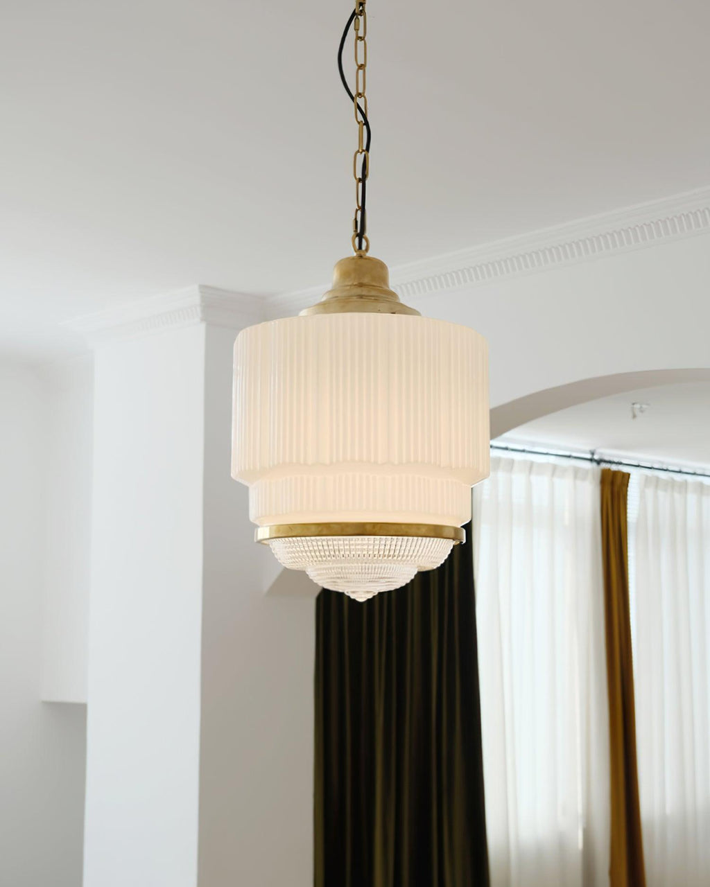 Lustra Pendant Light Brass Glass Ribbed