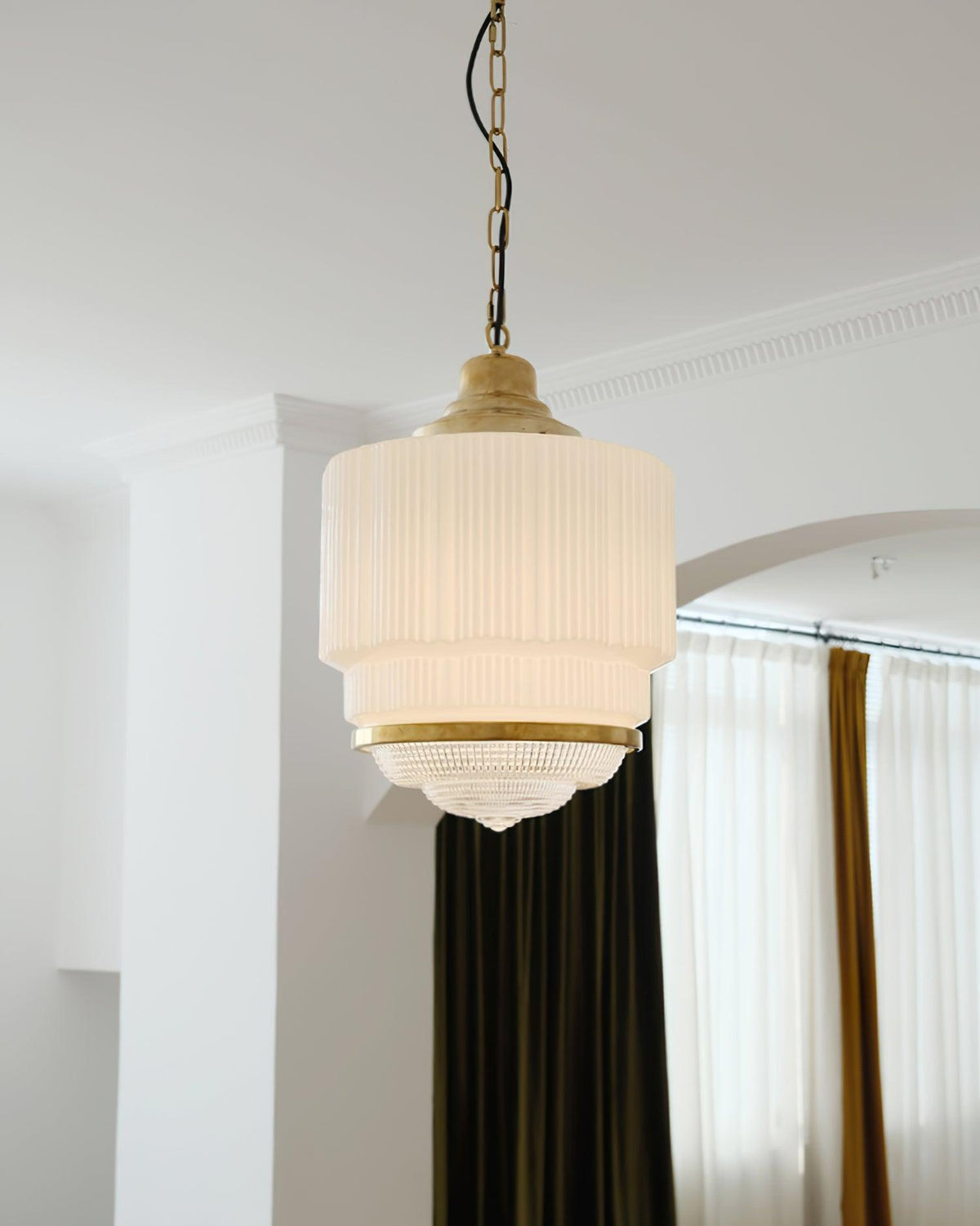 Lustra Pendant Light Brass Glass Ribbed