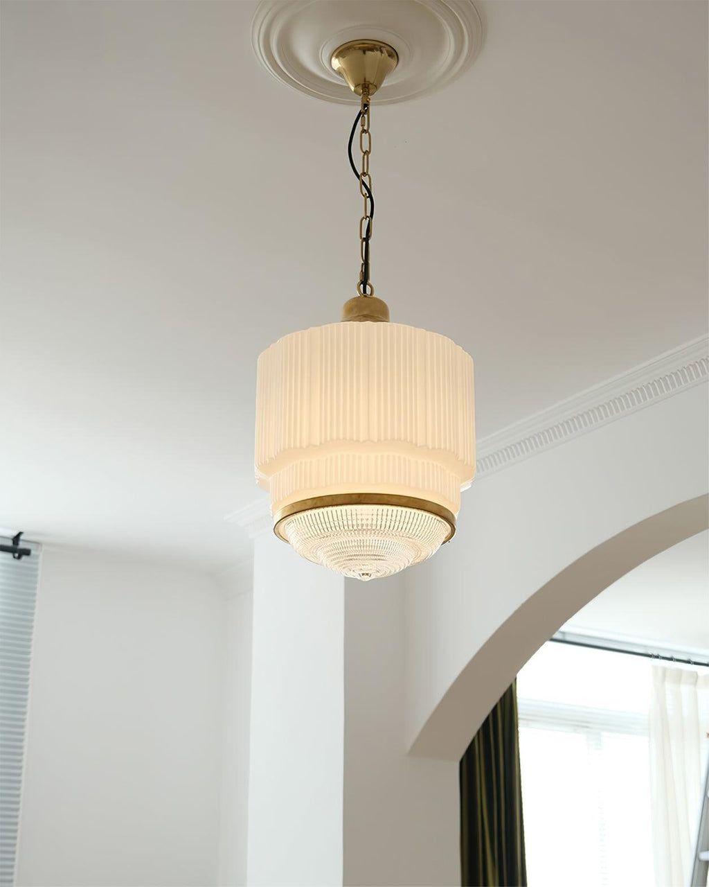 Lustra Pendant Light Brass Glass Ribbed