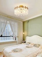 Lustra Chandelier Glass Petals Gold Frame Round