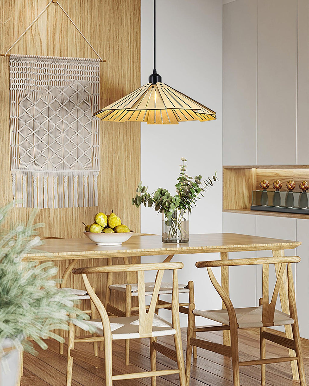 Delfina Pendant Lamp Wood Panel Wabi-Sabi Organic
