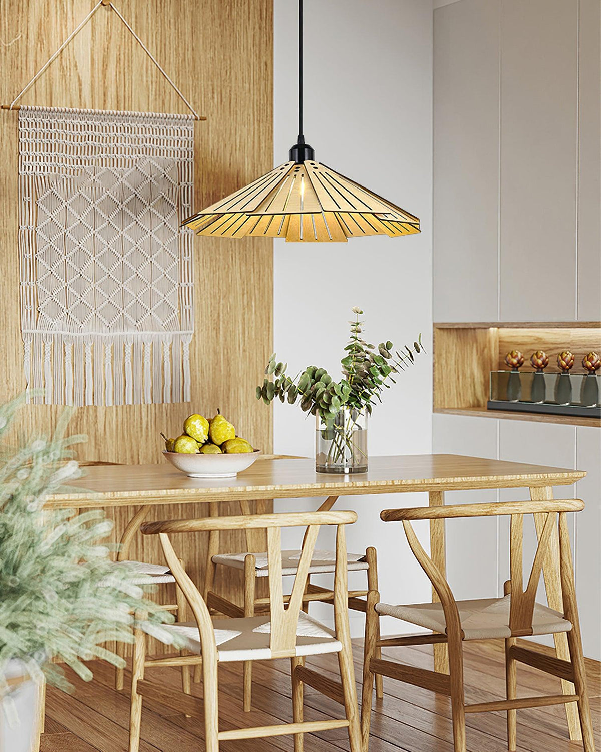 Delfina Pendant Lamp Wood Panel Wabi-Sabi Organic