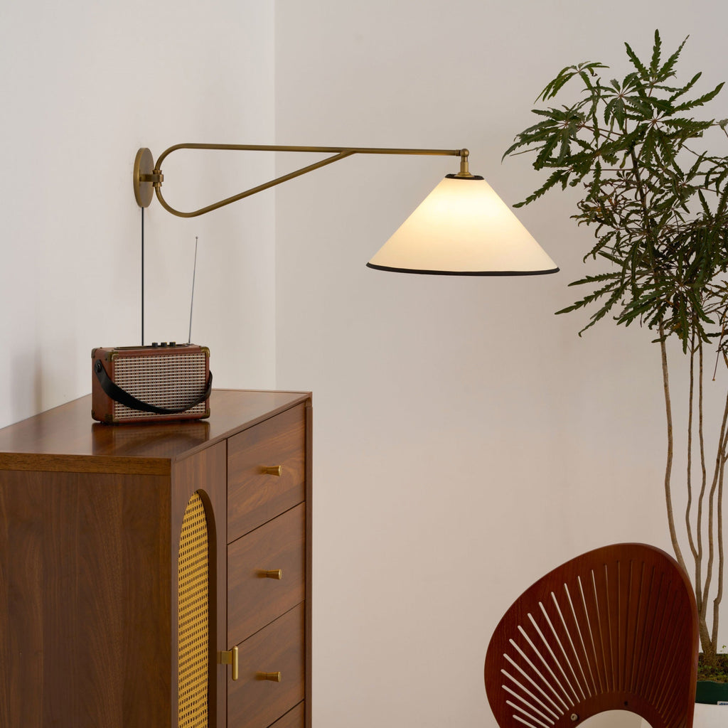 Gild Vintage Plug-in Brass Fabric Wall Lamp