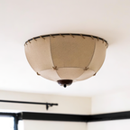 Ceiling Light Handcrafted Shade Wood and Fabric Rustic Fixture