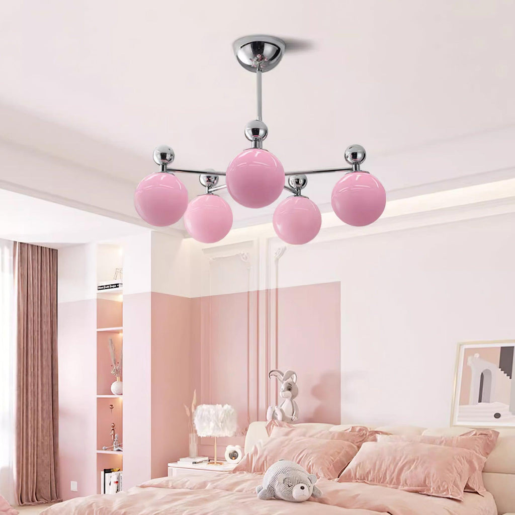 Dori Chandelier Pink Glass Globe Array