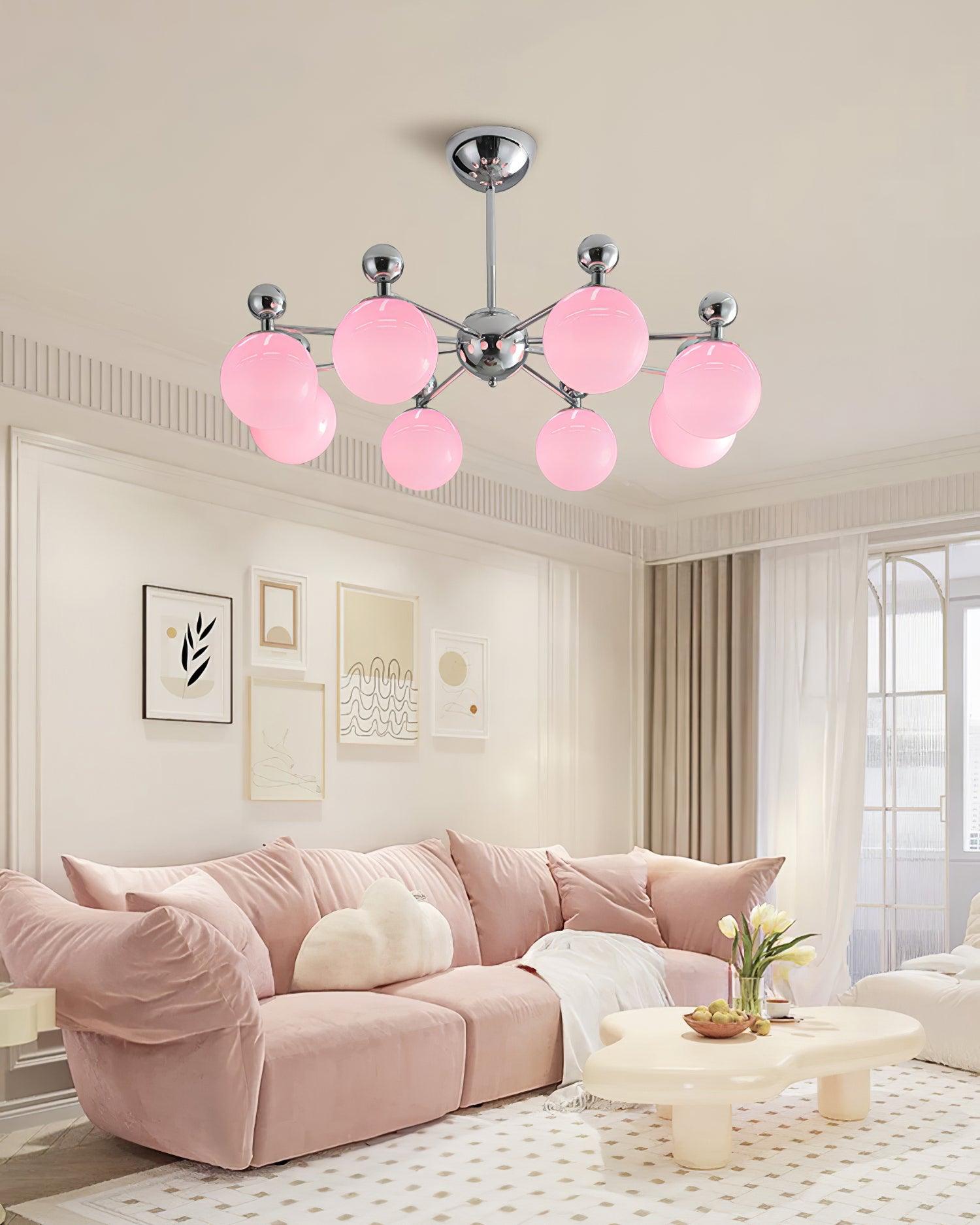 Dori Chandelier Pink Glass Globe Array