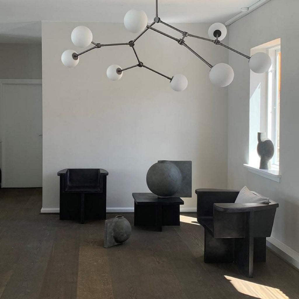 Halo Modern Minimalist Ball Black Glass Chandelier