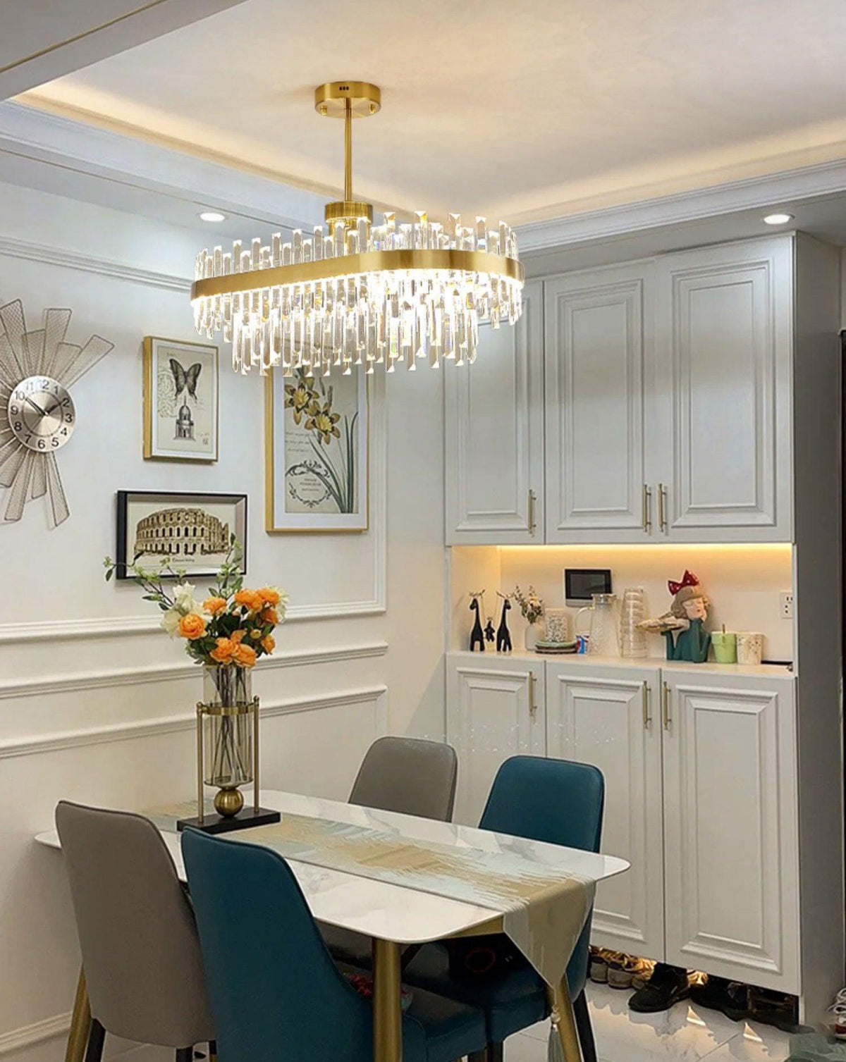 Lustra Chandelier Brass Crystal Drum Elegant