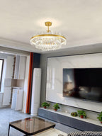 Lustra Chandelier Brass Crystal Drum Elegant
