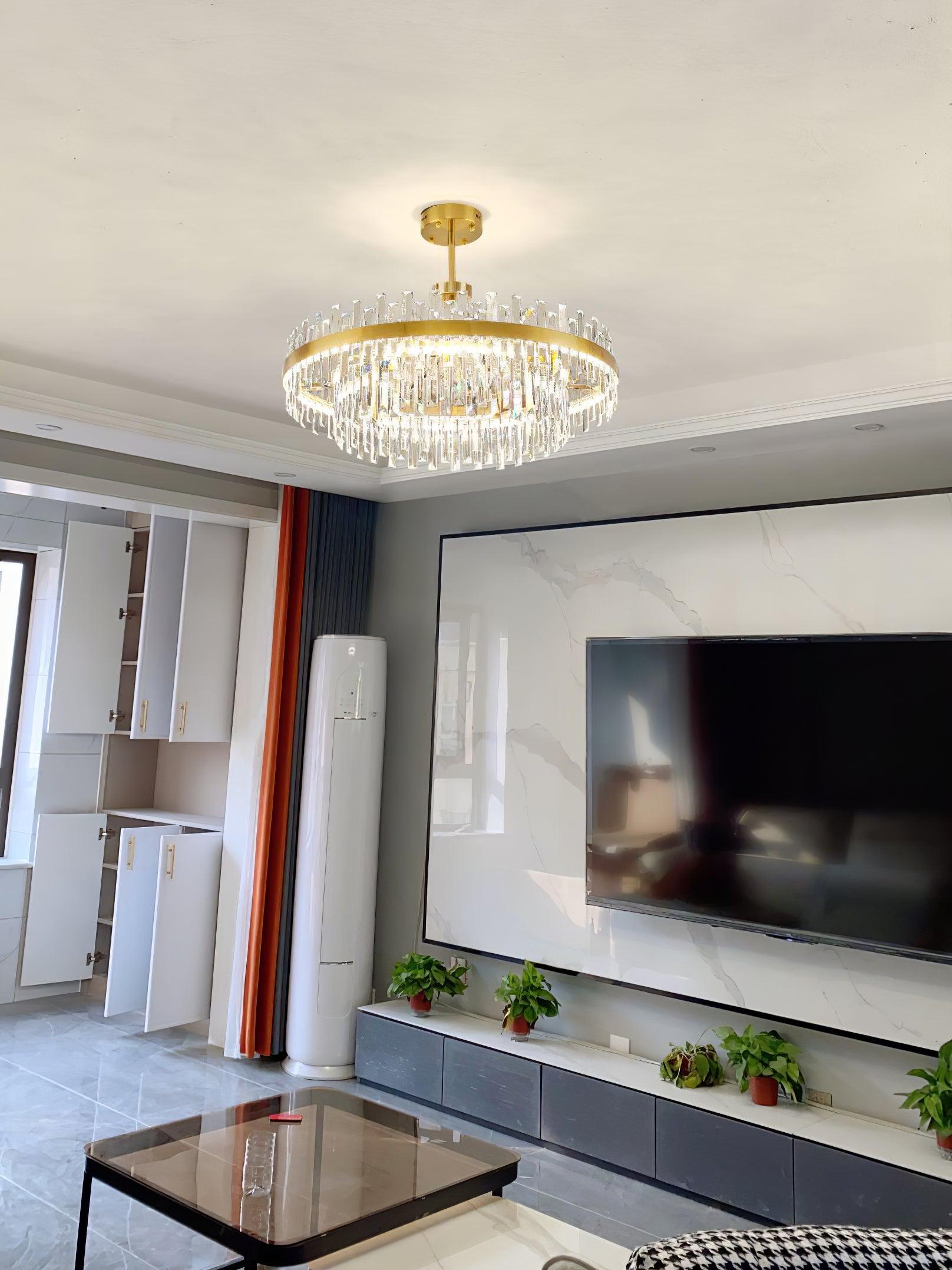 Lustra Chandelier Brass Crystal Drum Elegant