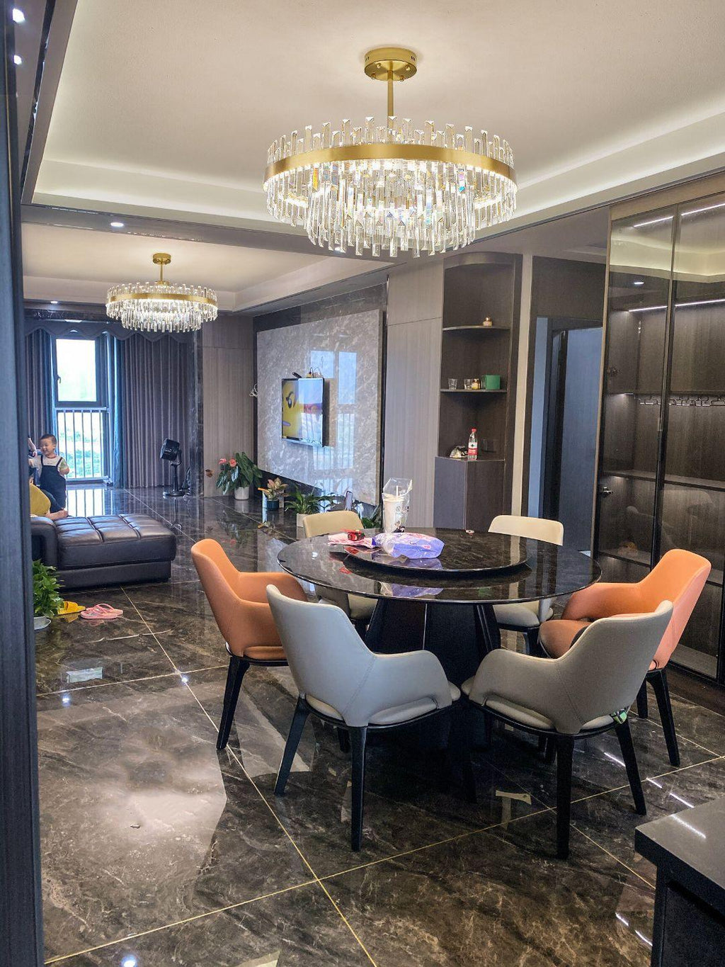 Lustra Chandelier Brass Crystal Drum Elegant