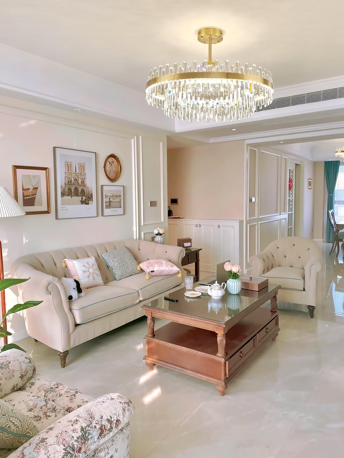 Lustra Chandelier Brass Crystal Drum Elegant