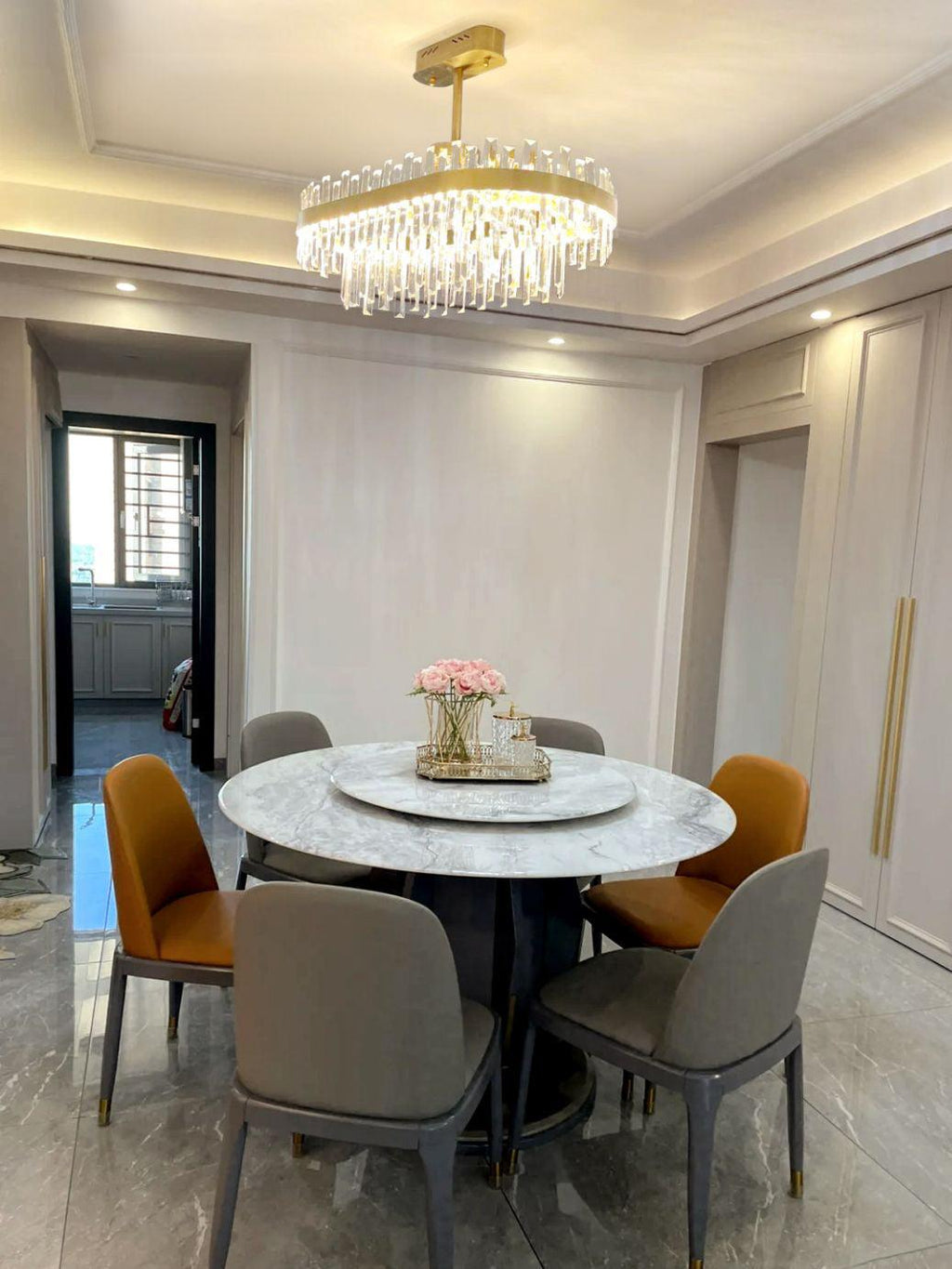 Lustra Chandelier Brass Crystal Drum Elegant