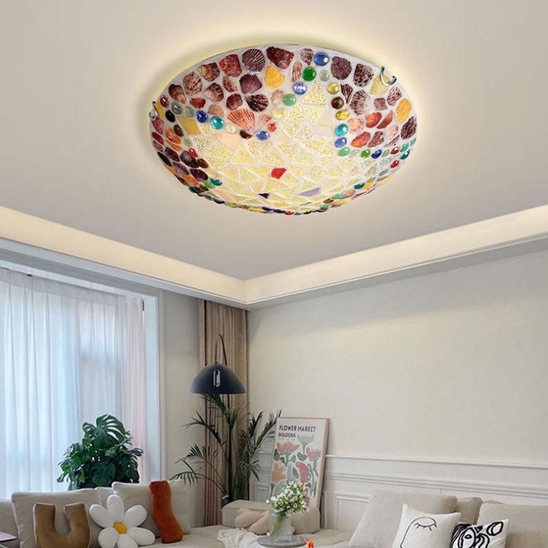 Tiffany Rustic Flush Mount Ceiling Light Colorful Glass Living Room