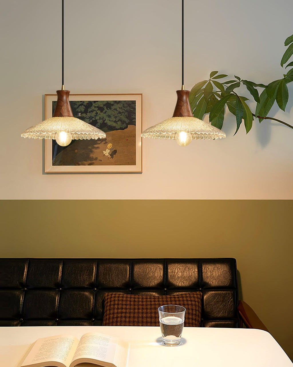 Eikon Pendant Lamp Walnut Textured Glass Elegant