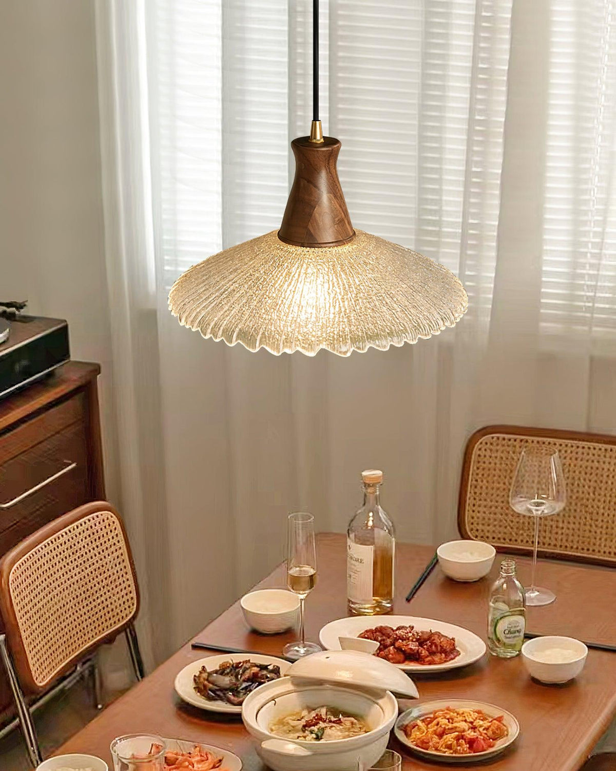 Eikon Pendant Lamp Walnut Textured Glass Elegant