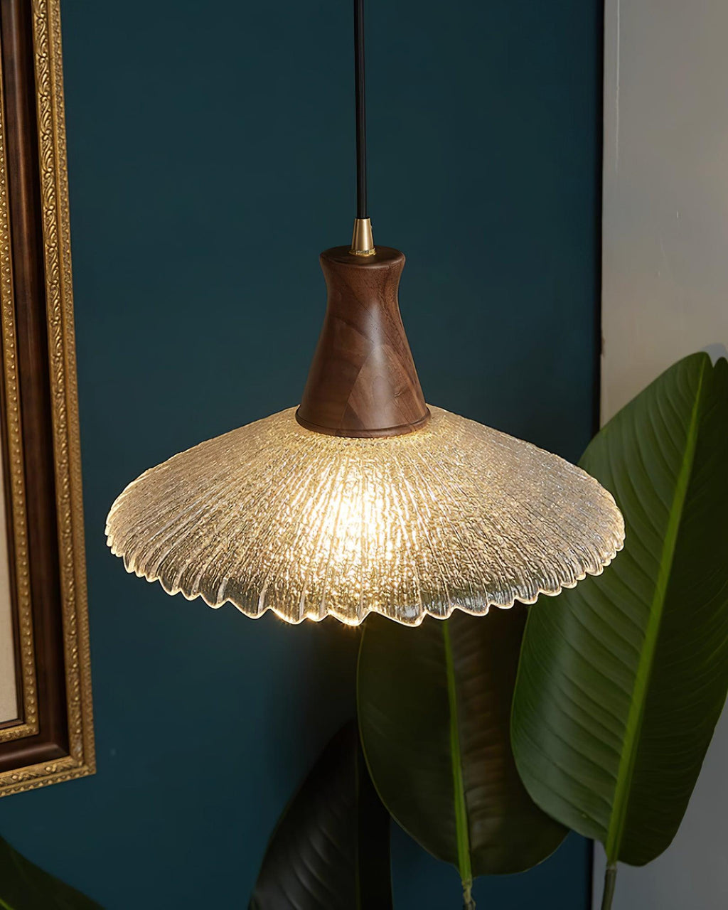 Eikon Pendant Lamp Walnut Textured Glass Elegant