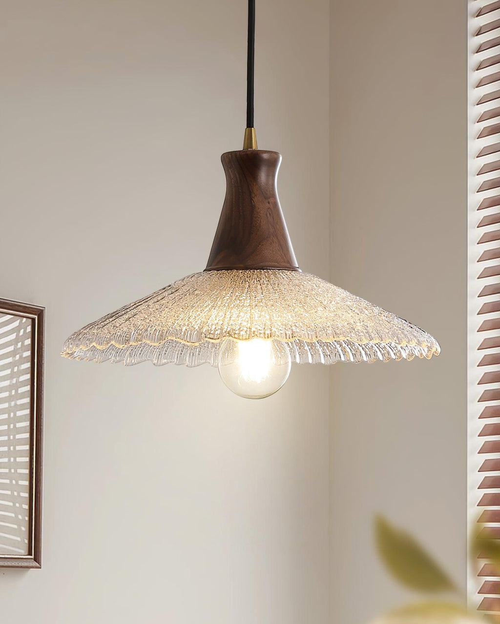 Eikon Pendant Lamp Walnut Textured Glass Elegant