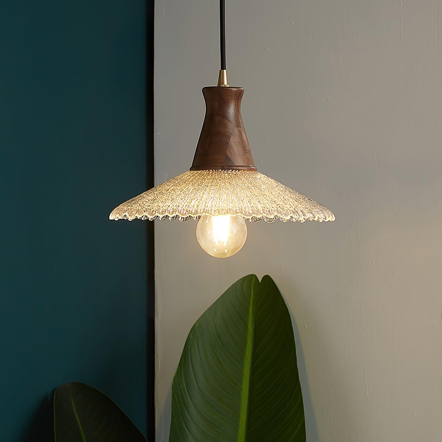Eikon Pendant Lamp Walnut Textured Glass Elegant