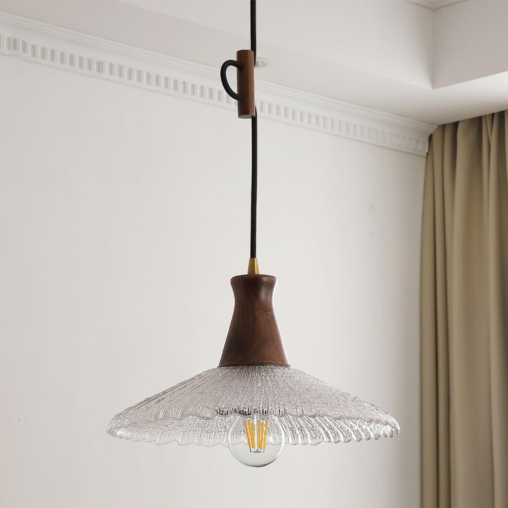 Eikon Pendant Lamp Walnut Textured Glass Elegant