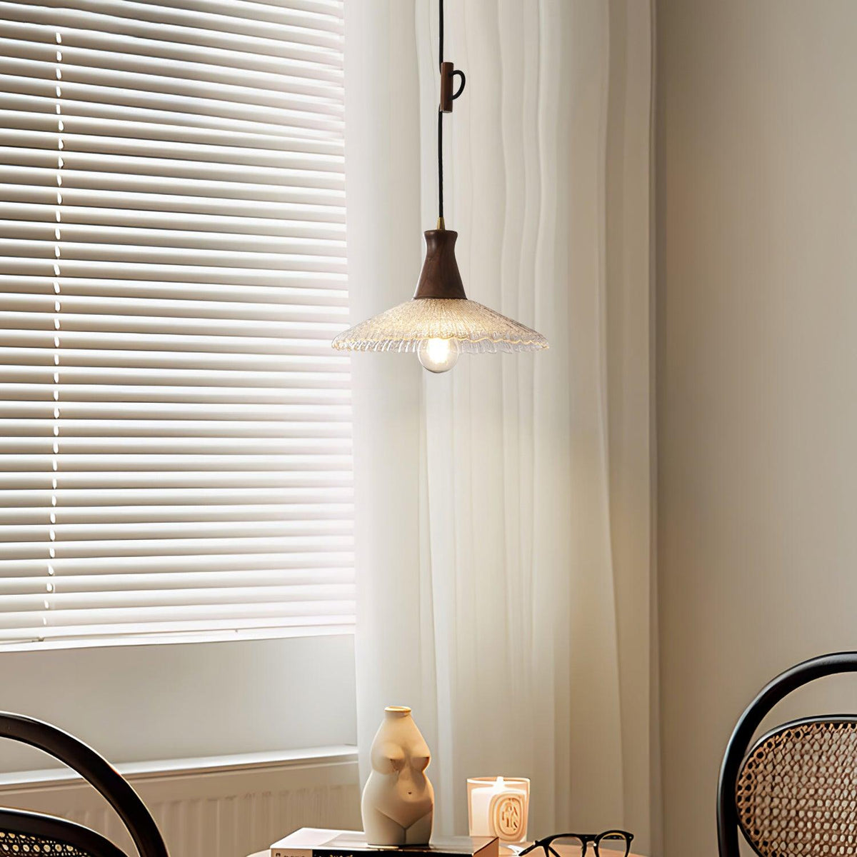 Eikon Pendant Lamp Walnut Textured Glass Elegant