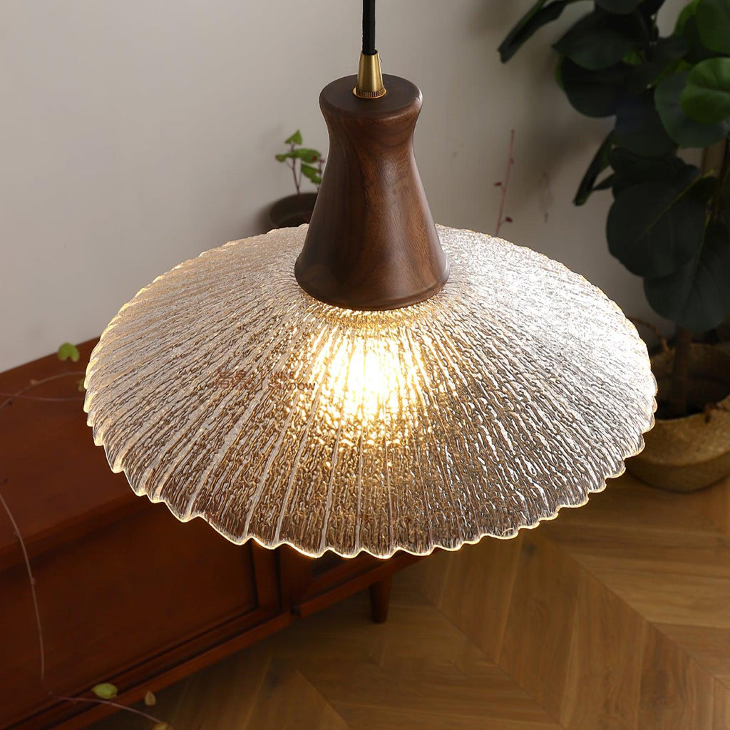 Eikon Pendant Lamp Walnut Textured Glass Elegant