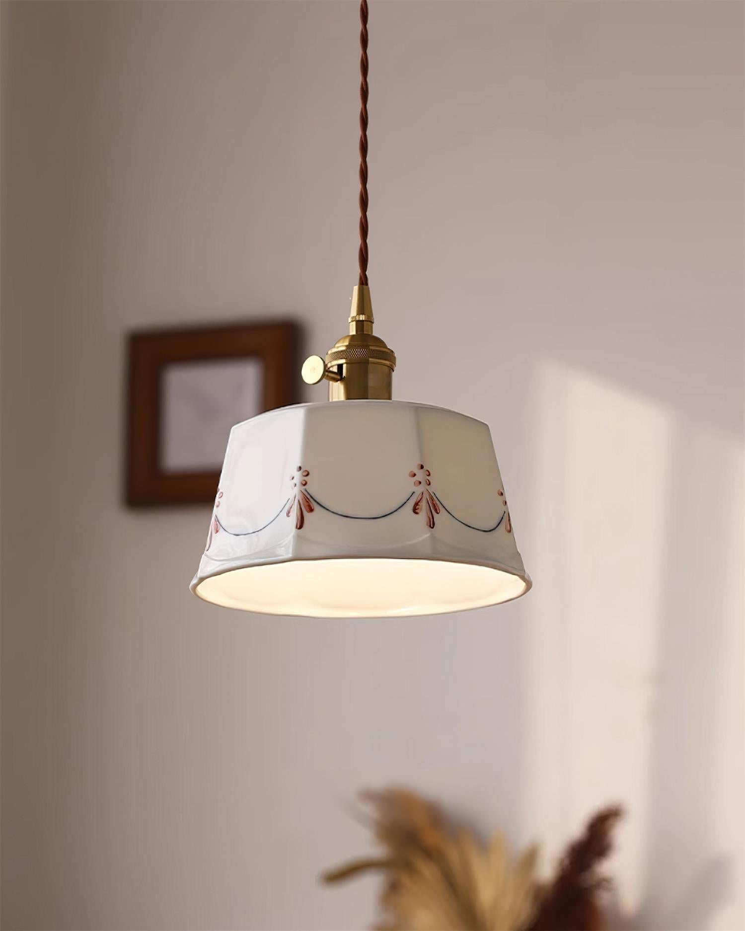 Eliana Pendant Lamp Hand Painted Floral Ceramics Vintage