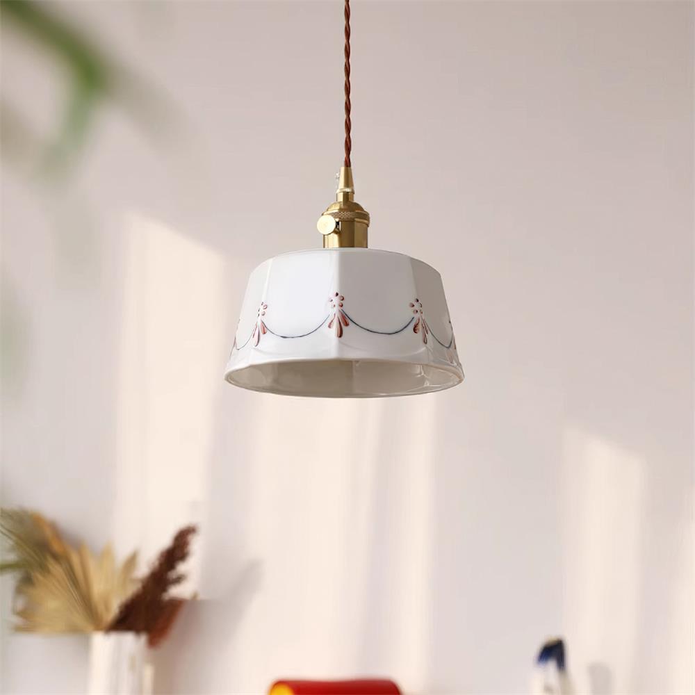 Eliana Pendant Lamp Hand Painted Floral Ceramics Vintage