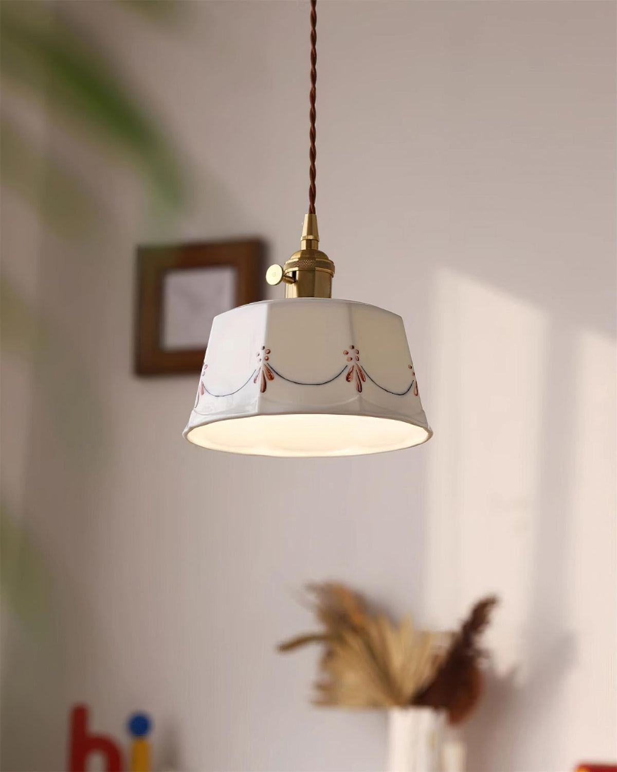 Eliana Pendant Lamp Hand Painted Floral Ceramics Vintage