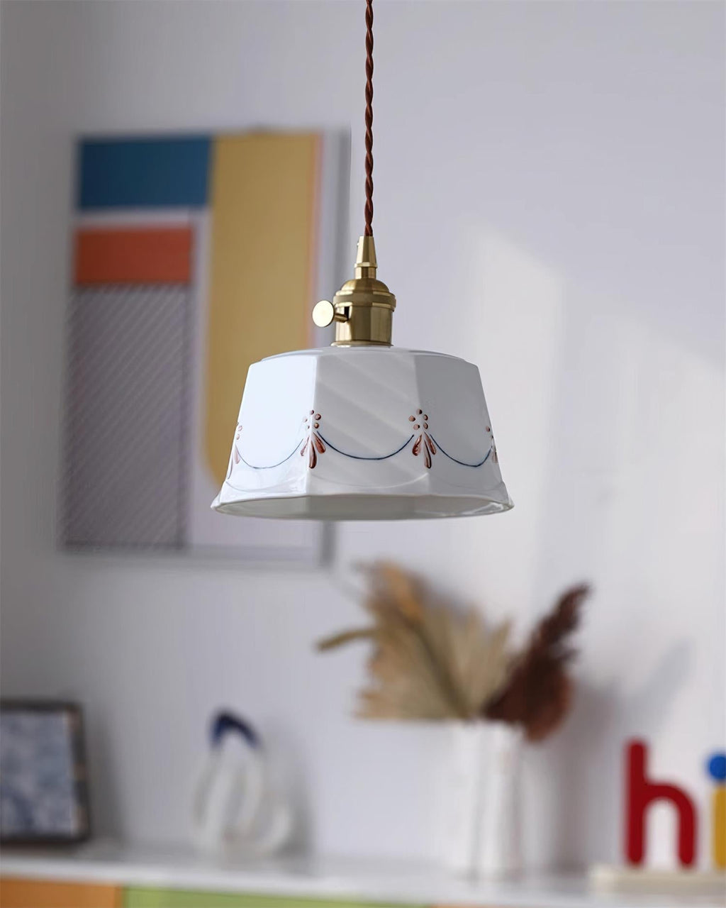 Eliana Pendant Lamp Hand Painted Floral Ceramics Vintage