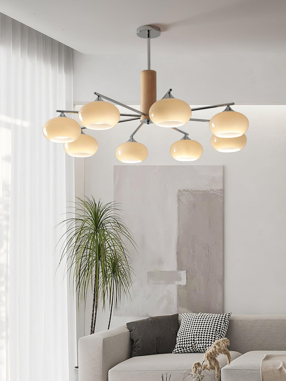 Lustra Chandelier Persimmon Glass Mid-Century 8-Light