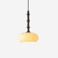 Pendant Lamp White Glass Shade Brown Turned Vintage