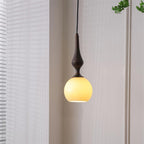 Pendant Lamp White Glass Shade Brown Turned Vintage