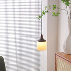 Pendant Lamp White Glass Shade Brown Turned Vintage