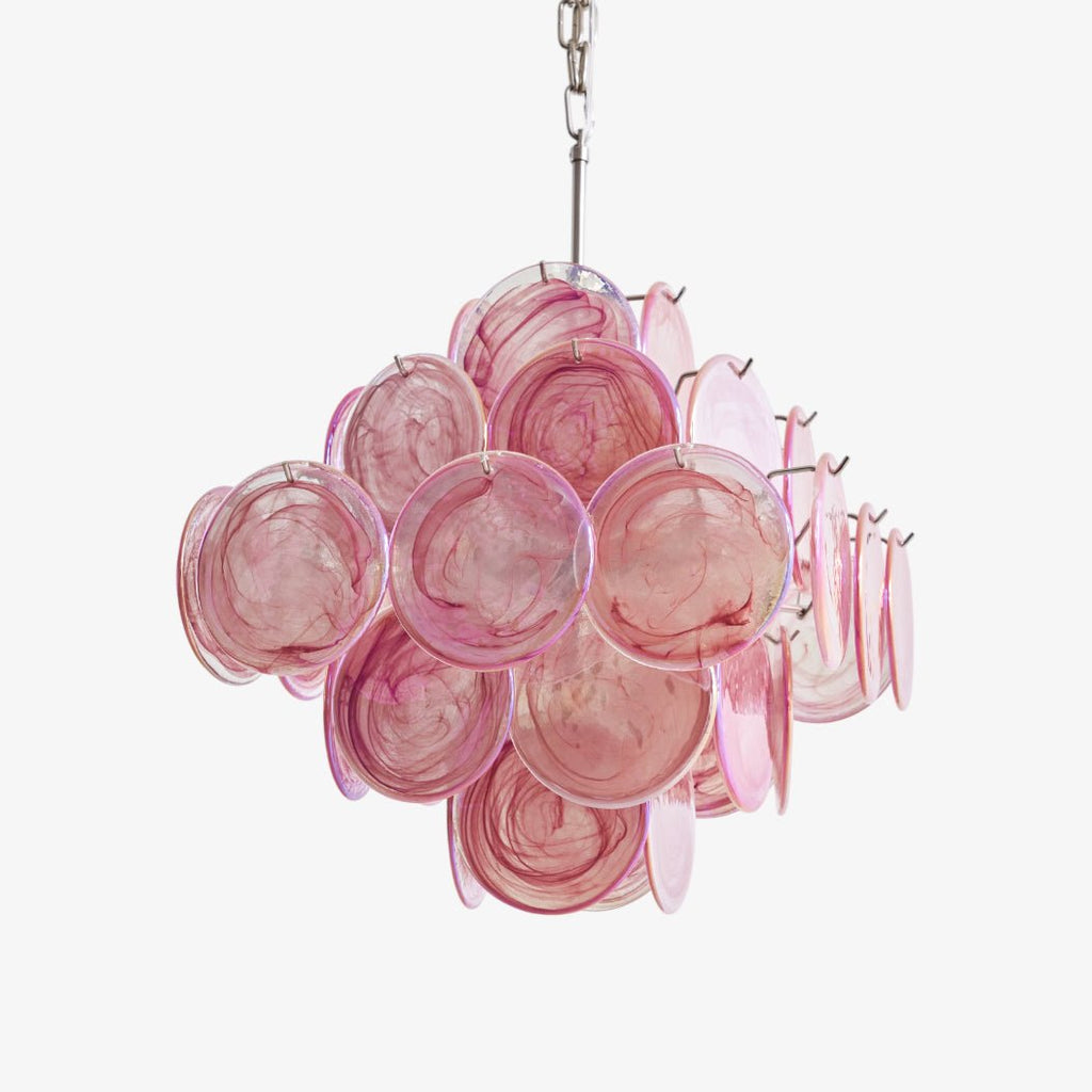 Aurora Chandelier Pink Glass Disc Layered Romantic