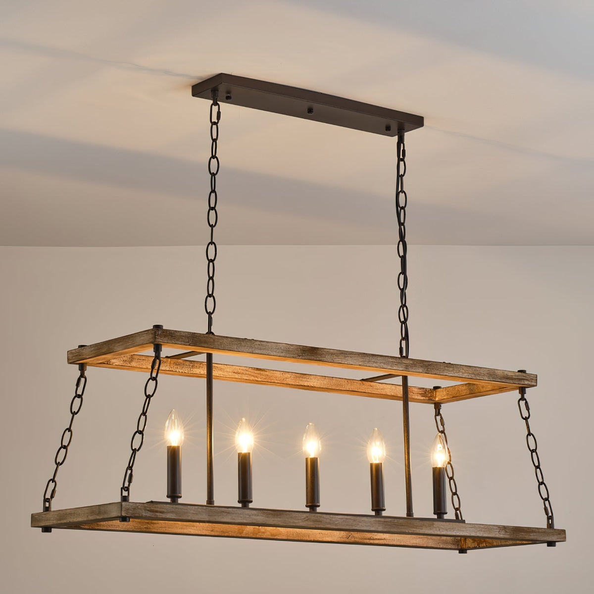 Ilcaryra Vintage Industrial Island Wood Chandelier