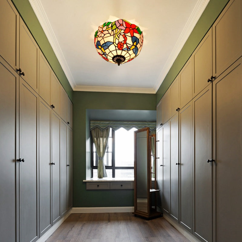 Tiffany Rustic Flush Mount Ceiling Light Glass Living Room
