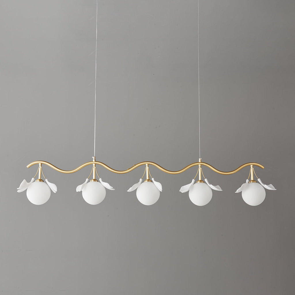 Olivia Ceramic Gingko Floral Brass Chandelier