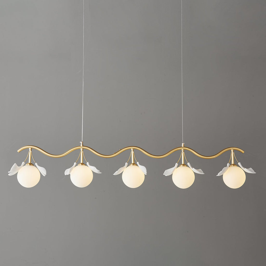 Olivia Ceramic Gingko Floral Brass Chandelier