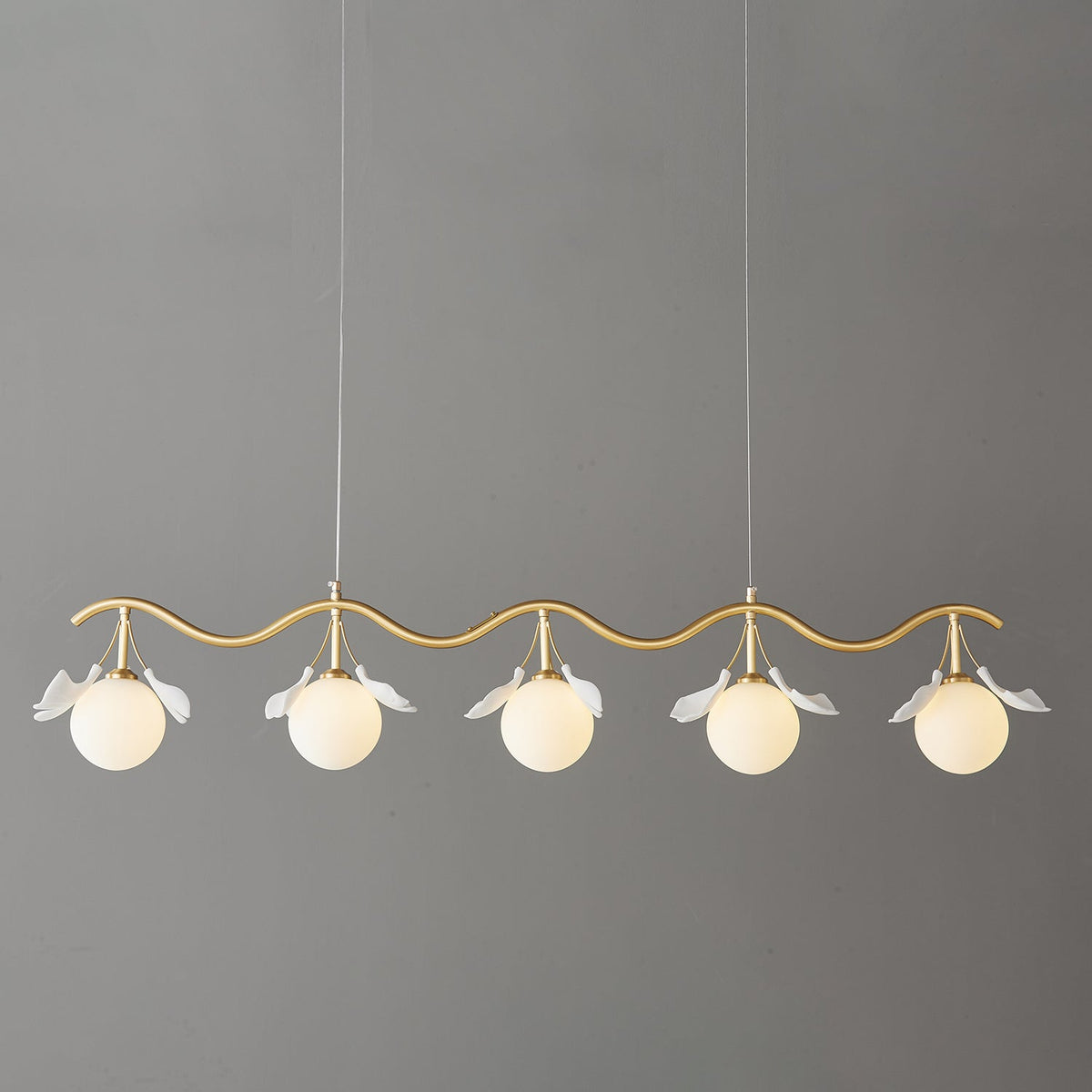 Olivia Ceramic Gingko Floral Brass Chandelier