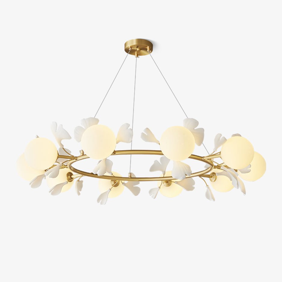 Olivia Ceramic Gingko Floral Brass Chandelier